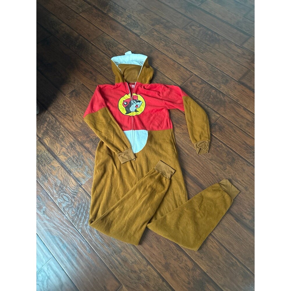 Buc-ee’s Beaver Adult Small Onesie Pajamas Full Zip Costume Brown Red Small